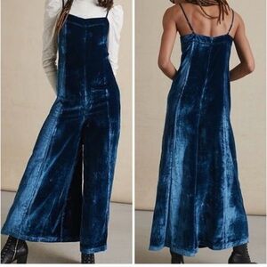 Anthropology Blue Velvet Jumpsuit
